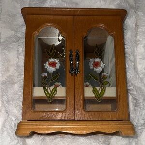 Wooden Jewelry Box with Floral Design